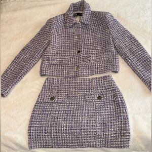 Zara Women's Lavender Tweed Blazer & Skirt Size S